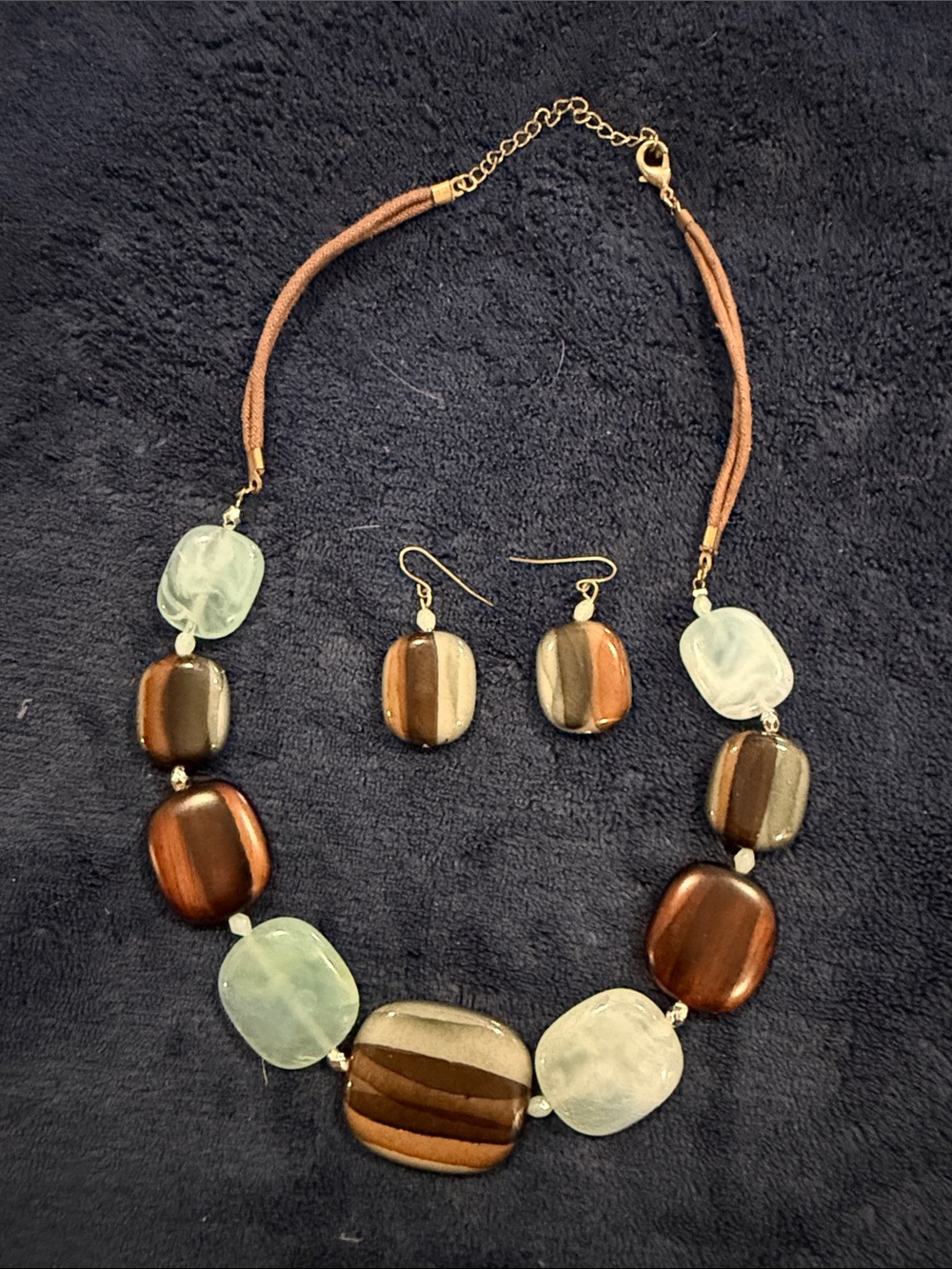 Handcrafted Brown and Light Blue Stone Necklace & Earring Set